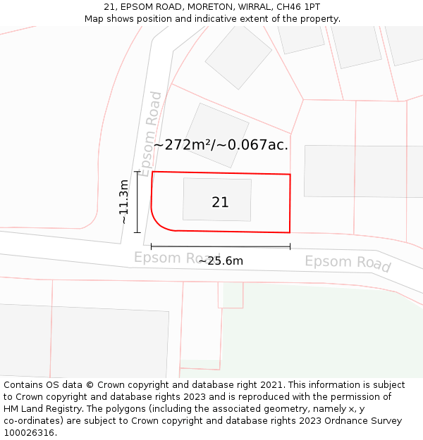 21, EPSOM ROAD, MORETON, WIRRAL, CH46 1PT: Plot and title map