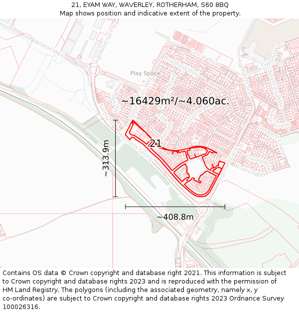 21, EYAM WAY, WAVERLEY, ROTHERHAM, S60 8BQ: Plot and title map