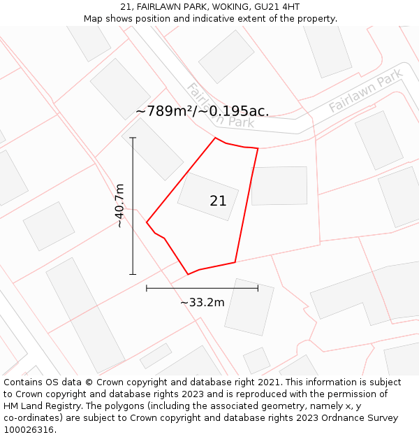 21, FAIRLAWN PARK, WOKING, GU21 4HT: Plot and title map