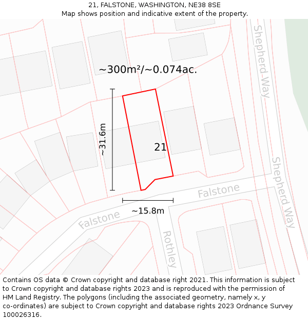 21, FALSTONE, WASHINGTON, NE38 8SE: Plot and title map