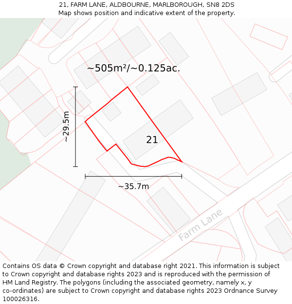 21, FARM LANE, ALDBOURNE, MARLBOROUGH, SN8 2DS: Plot and title map