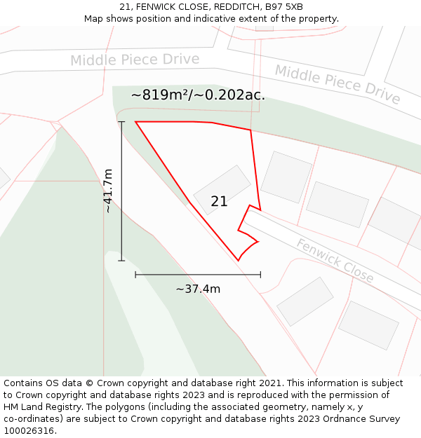 21, FENWICK CLOSE, REDDITCH, B97 5XB: Plot and title map