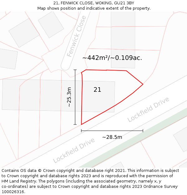 21, FENWICK CLOSE, WOKING, GU21 3BY: Plot and title map