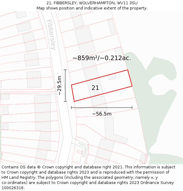 21, FIBBERSLEY, WOLVERHAMPTON, WV11 3SU: Plot and title map