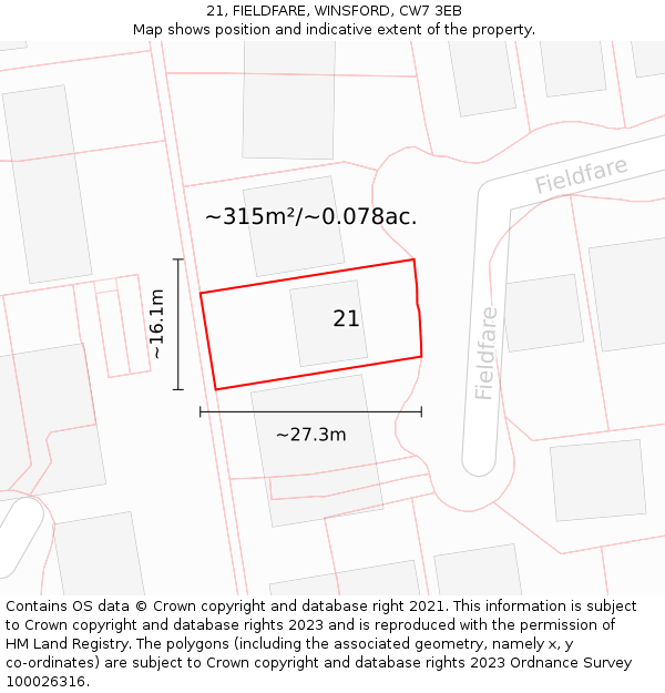 21, FIELDFARE, WINSFORD, CW7 3EB: Plot and title map