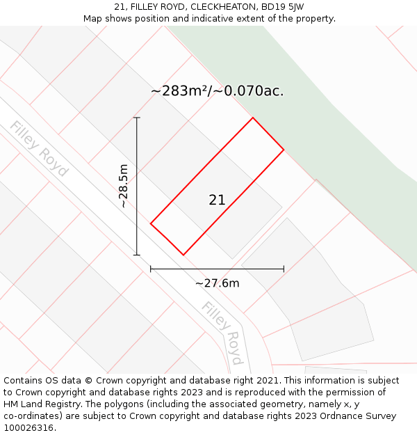 21, FILLEY ROYD, CLECKHEATON, BD19 5JW: Plot and title map