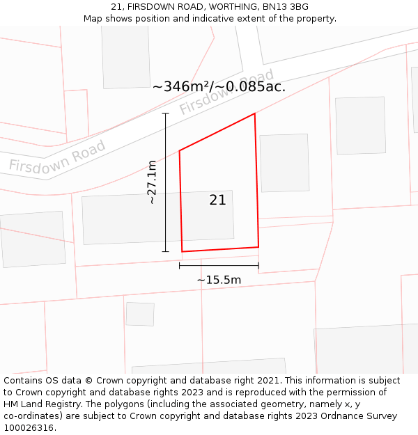 21, FIRSDOWN ROAD, WORTHING, BN13 3BG: Plot and title map