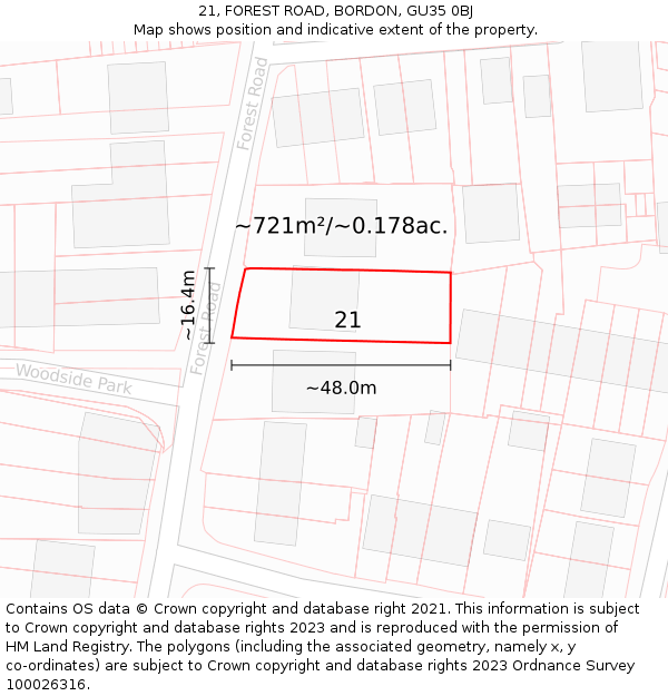 21, FOREST ROAD, BORDON, GU35 0BJ: Plot and title map