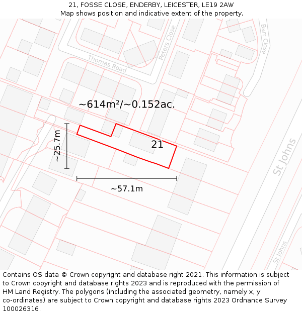 21, FOSSE CLOSE, ENDERBY, LEICESTER, LE19 2AW: Plot and title map