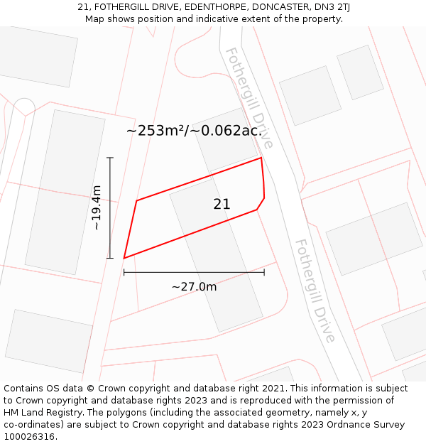 21, FOTHERGILL DRIVE, EDENTHORPE, DONCASTER, DN3 2TJ: Plot and title map