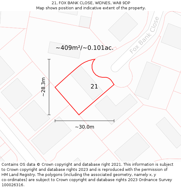 21, FOX BANK CLOSE, WIDNES, WA8 9DP: Plot and title map