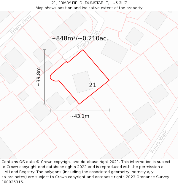 21, FRIARY FIELD, DUNSTABLE, LU6 3HZ: Plot and title map