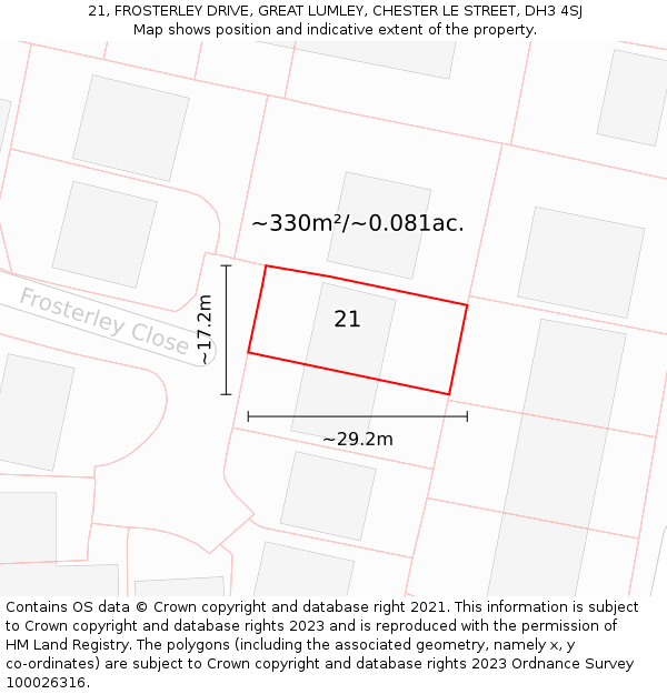 21, FROSTERLEY DRIVE, GREAT LUMLEY, CHESTER LE STREET, DH3 4SJ: Plot and title map