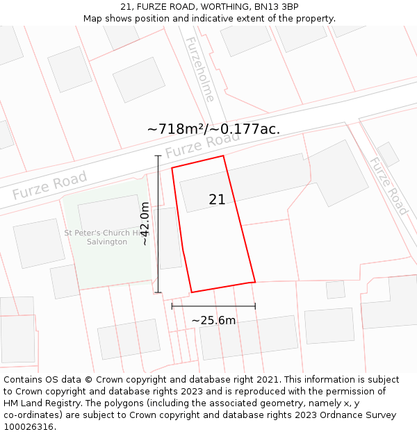 21, FURZE ROAD, WORTHING, BN13 3BP: Plot and title map