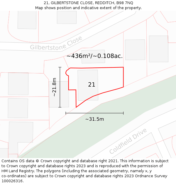 21, GILBERTSTONE CLOSE, REDDITCH, B98 7NQ: Plot and title map