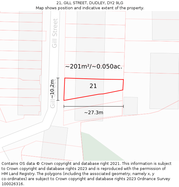21, GILL STREET, DUDLEY, DY2 9LG: Plot and title map