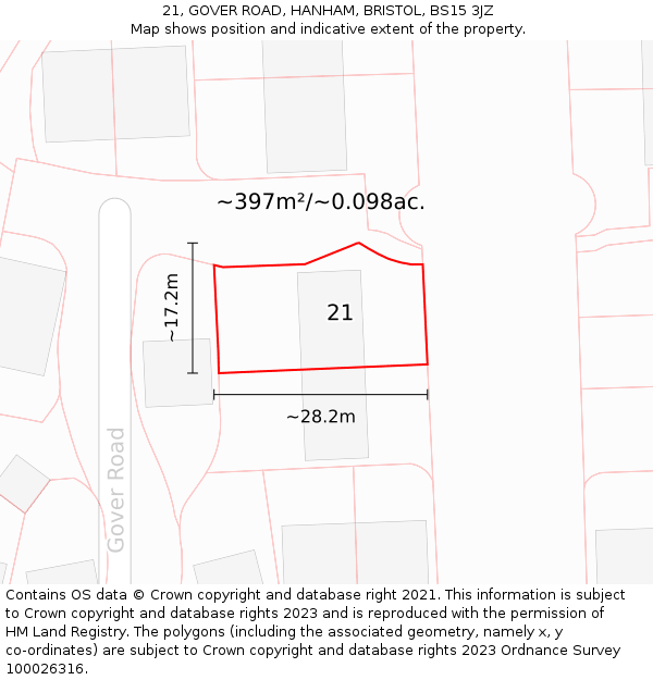 21, GOVER ROAD, HANHAM, BRISTOL, BS15 3JZ: Plot and title map