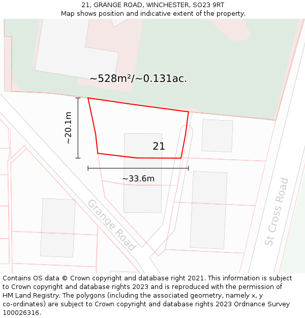 21, GRANGE ROAD, WINCHESTER, SO23 9RT: Plot and title map