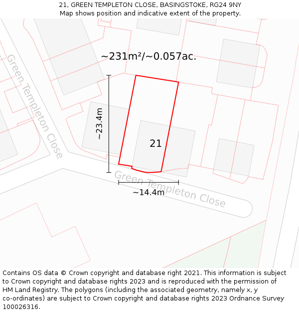 21, GREEN TEMPLETON CLOSE, BASINGSTOKE, RG24 9NY: Plot and title map