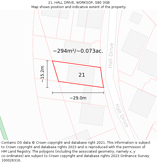 21, HALL DRIVE, WORKSOP, S80 3GB: Plot and title map