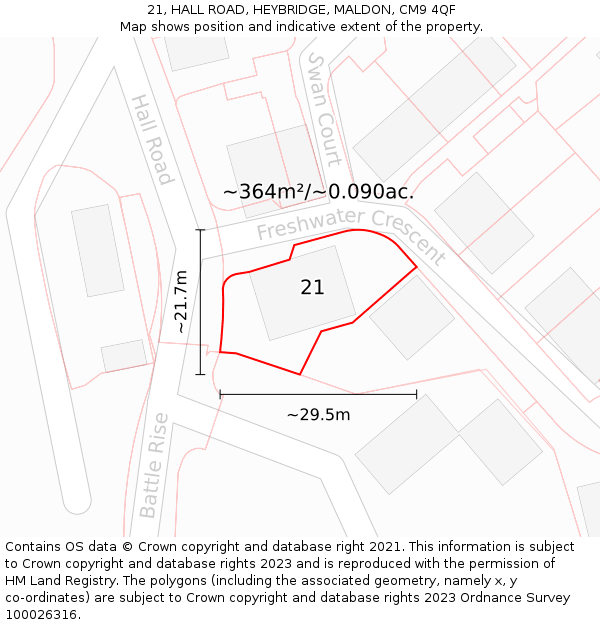 21, HALL ROAD, HEYBRIDGE, MALDON, CM9 4QF: Plot and title map