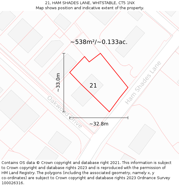 21, HAM SHADES LANE, WHITSTABLE, CT5 1NX: Plot and title map