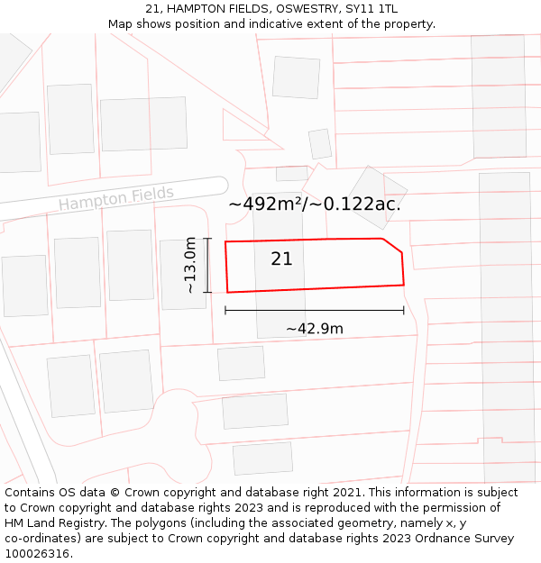 21, HAMPTON FIELDS, OSWESTRY, SY11 1TL: Plot and title map