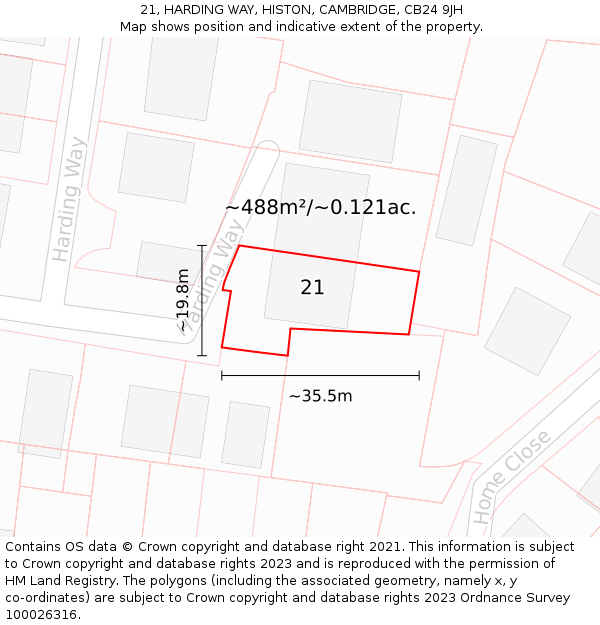 21, HARDING WAY, HISTON, CAMBRIDGE, CB24 9JH: Plot and title map