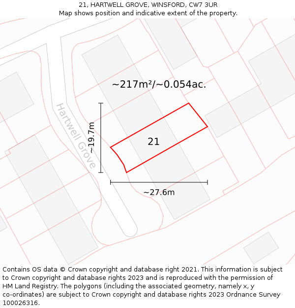 21, HARTWELL GROVE, WINSFORD, CW7 3UR: Plot and title map