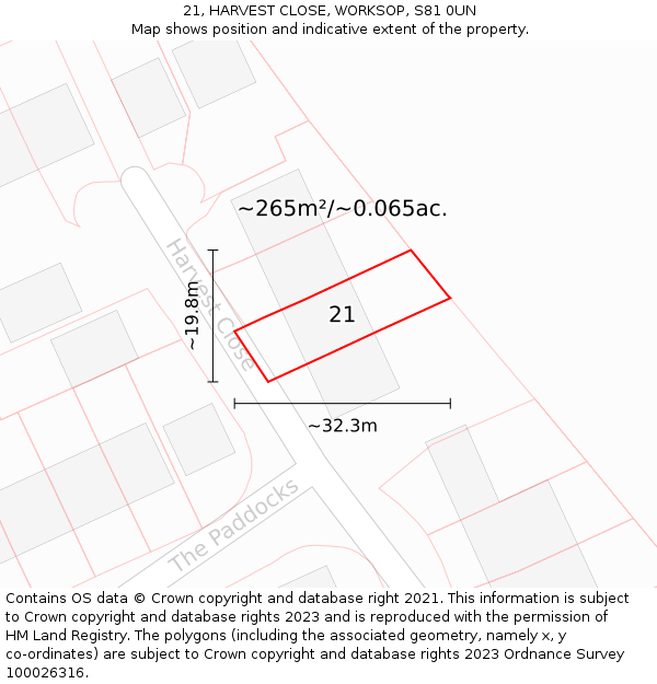 21, HARVEST CLOSE, WORKSOP, S81 0UN: Plot and title map