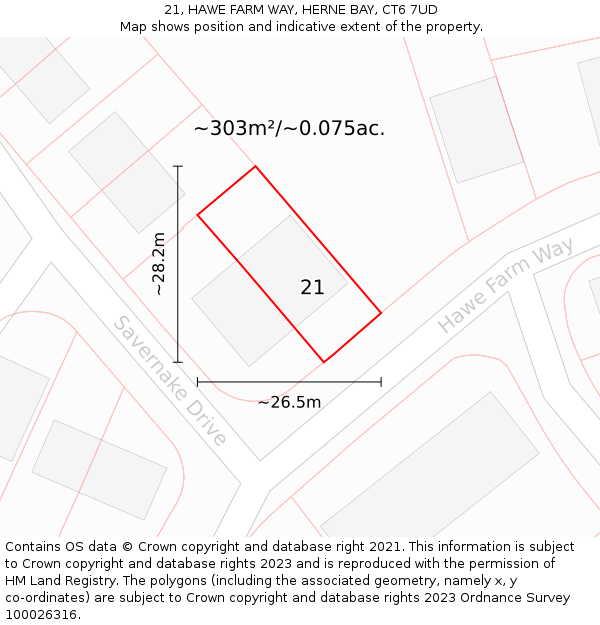 21, HAWE FARM WAY, HERNE BAY, CT6 7UD: Plot and title map