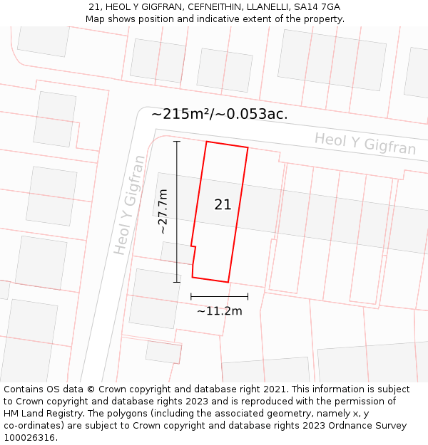 21, HEOL Y GIGFRAN, CEFNEITHIN, LLANELLI, SA14 7GA: Plot and title map