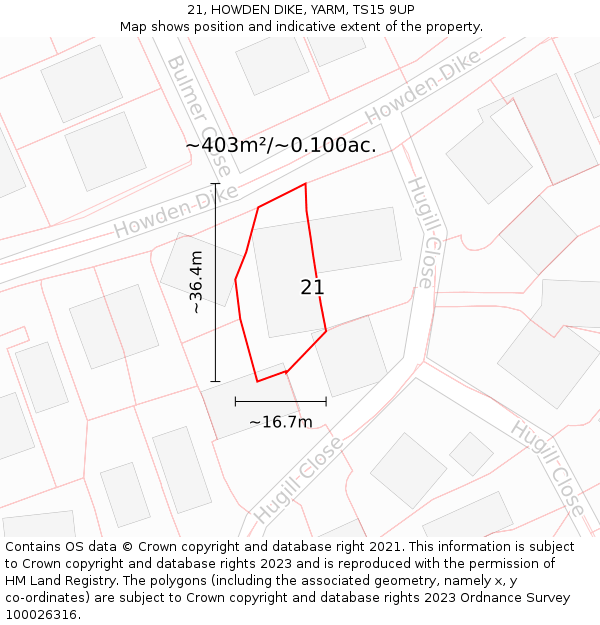 21, HOWDEN DIKE, YARM, TS15 9UP: Plot and title map
