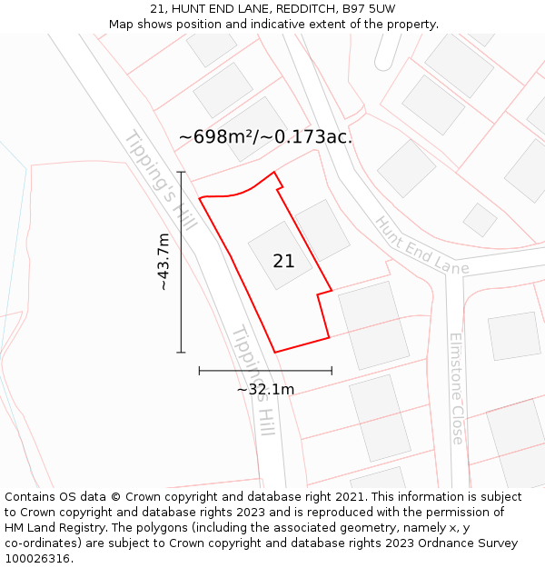 21, HUNT END LANE, REDDITCH, B97 5UW: Plot and title map