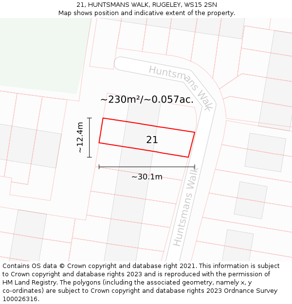 21, HUNTSMANS WALK, RUGELEY, WS15 2SN: Plot and title map