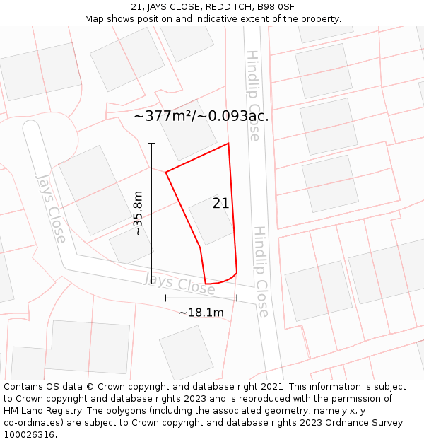 21, JAYS CLOSE, REDDITCH, B98 0SF: Plot and title map