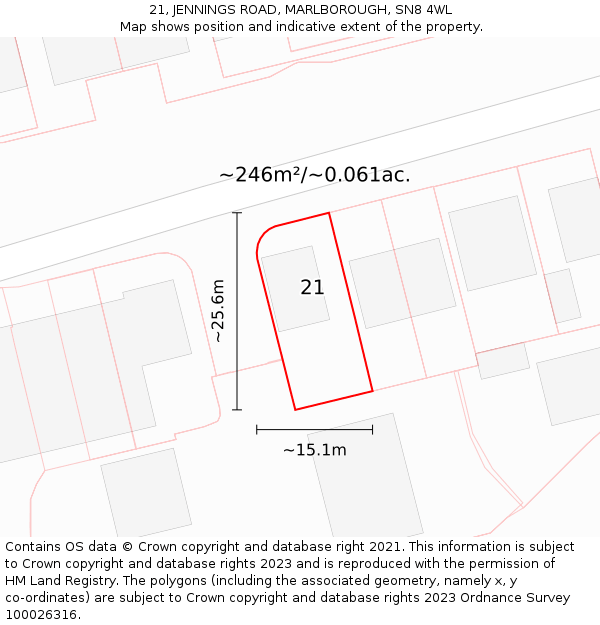 21, JENNINGS ROAD, MARLBOROUGH, SN8 4WL: Plot and title map