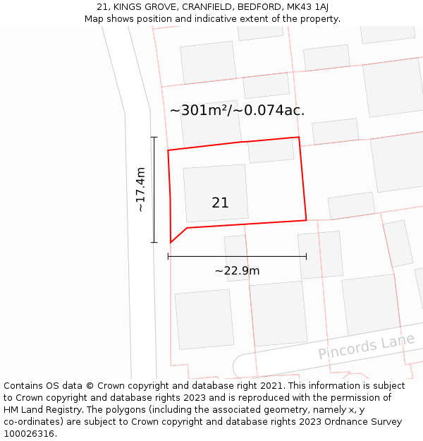 21, KINGS GROVE, CRANFIELD, BEDFORD, MK43 1AJ: Plot and title map