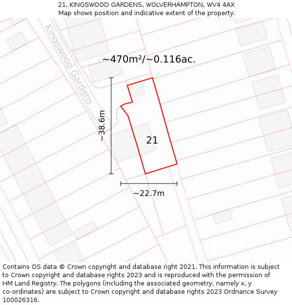 21, KINGSWOOD GARDENS, WOLVERHAMPTON, WV4 4AX: Plot and title map