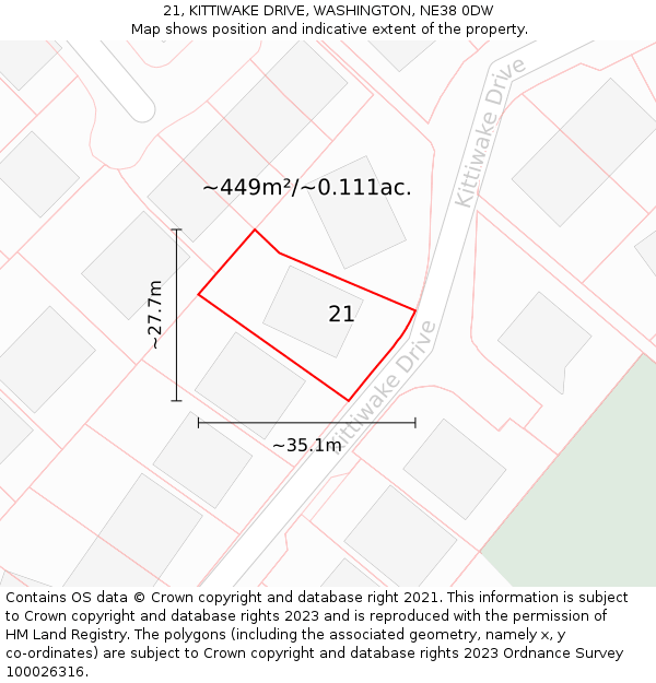 21, KITTIWAKE DRIVE, WASHINGTON, NE38 0DW: Plot and title map