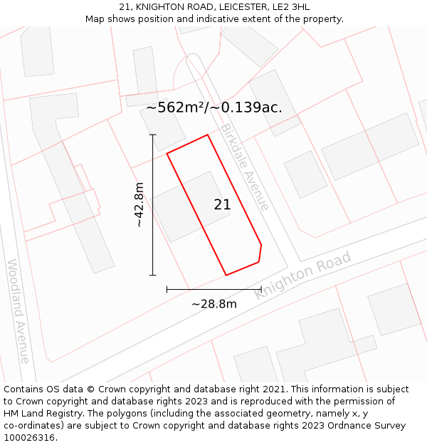 21, KNIGHTON ROAD, LEICESTER, LE2 3HL: Plot and title map