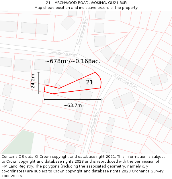 21, LARCHWOOD ROAD, WOKING, GU21 8XB: Plot and title map