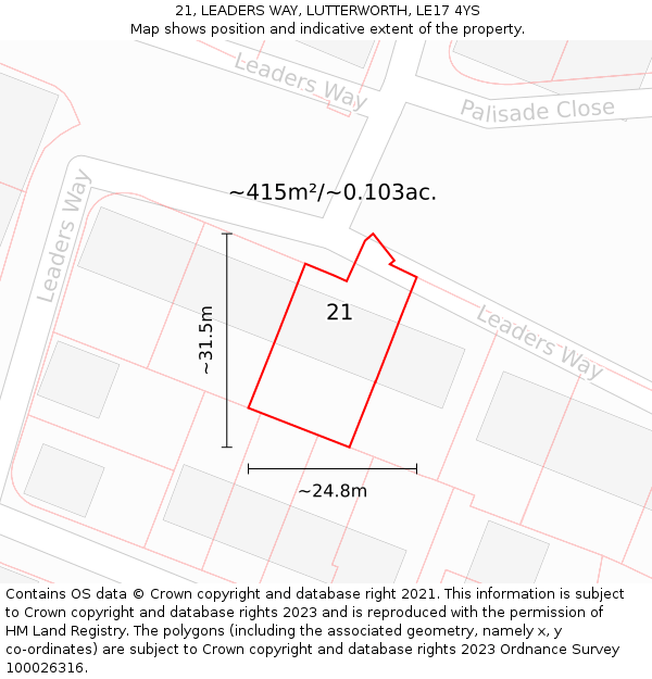 21, LEADERS WAY, LUTTERWORTH, LE17 4YS: Plot and title map