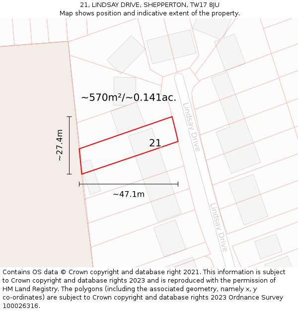 21, LINDSAY DRIVE, SHEPPERTON, TW17 8JU: Plot and title map