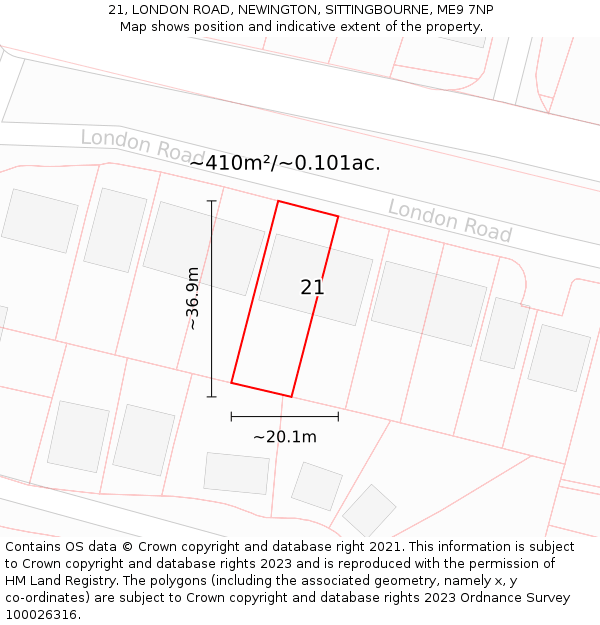 21, LONDON ROAD, NEWINGTON, SITTINGBOURNE, ME9 7NP: Plot and title map