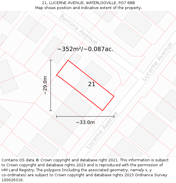 21, LUCERNE AVENUE, WATERLOOVILLE, PO7 6BB: Plot and title map