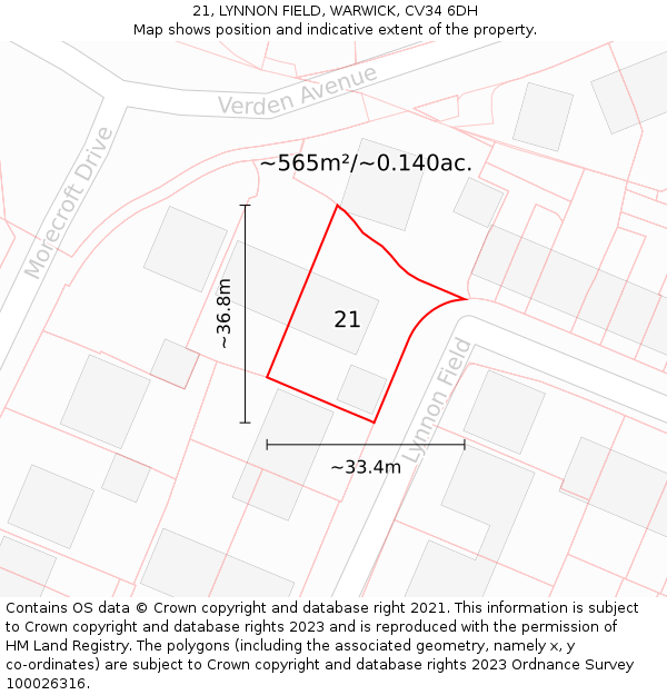 21, LYNNON FIELD, WARWICK, CV34 6DH: Plot and title map