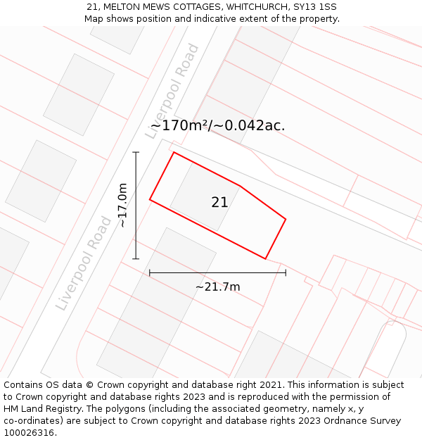 21, MELTON MEWS COTTAGES, WHITCHURCH, SY13 1SS: Plot and title map