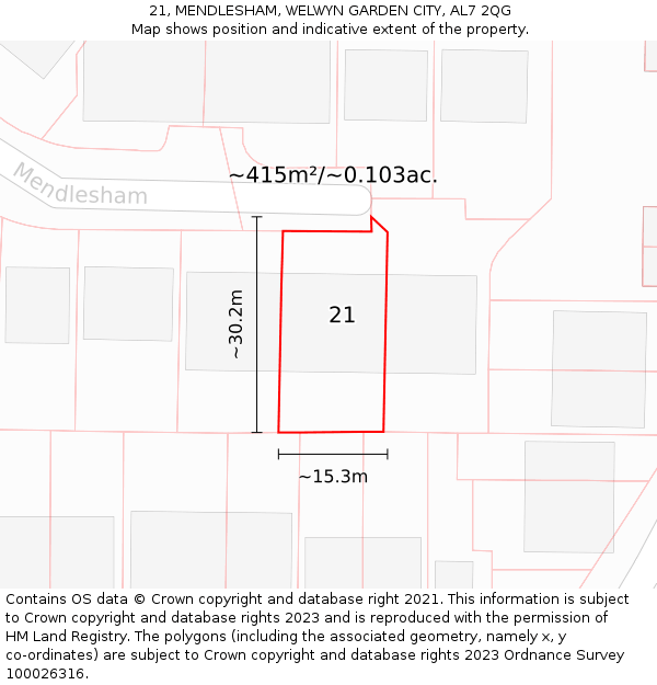 21, MENDLESHAM, WELWYN GARDEN CITY, AL7 2QG: Plot and title map