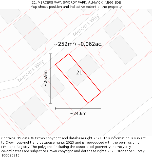 21, MERCERS WAY, SWORDY PARK, ALNWICK, NE66 1DE: Plot and title map